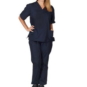 Natural Uniforms XL Solid V-Neck Medical Scrub Set Navy Blue NWT